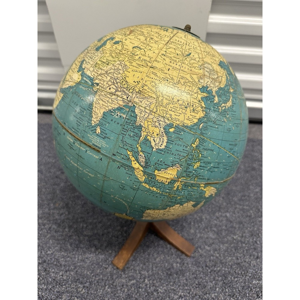 Vintage 30s Crams Universal Terrestrial Globe #3 Wood Base 12 Inch Pre WWII